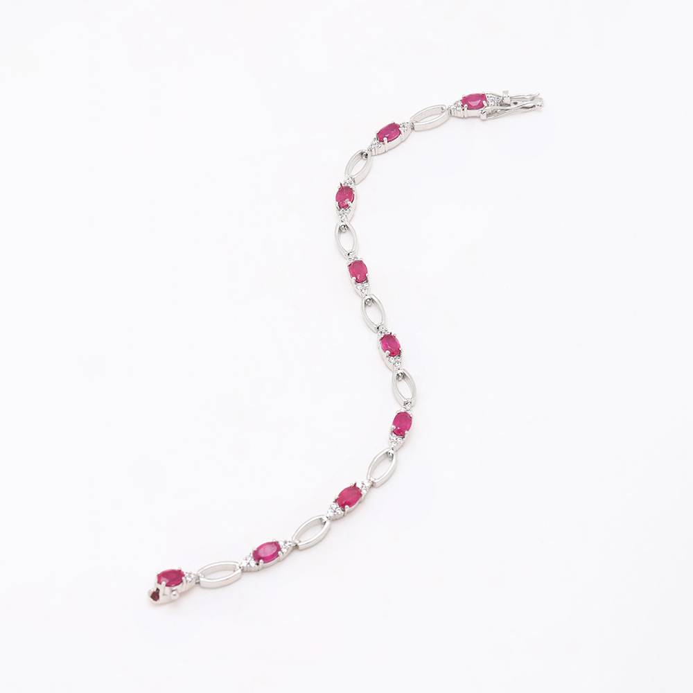 Sterling Silver Bracelet With Faceted Ruby Gemstone Tennis : JD36