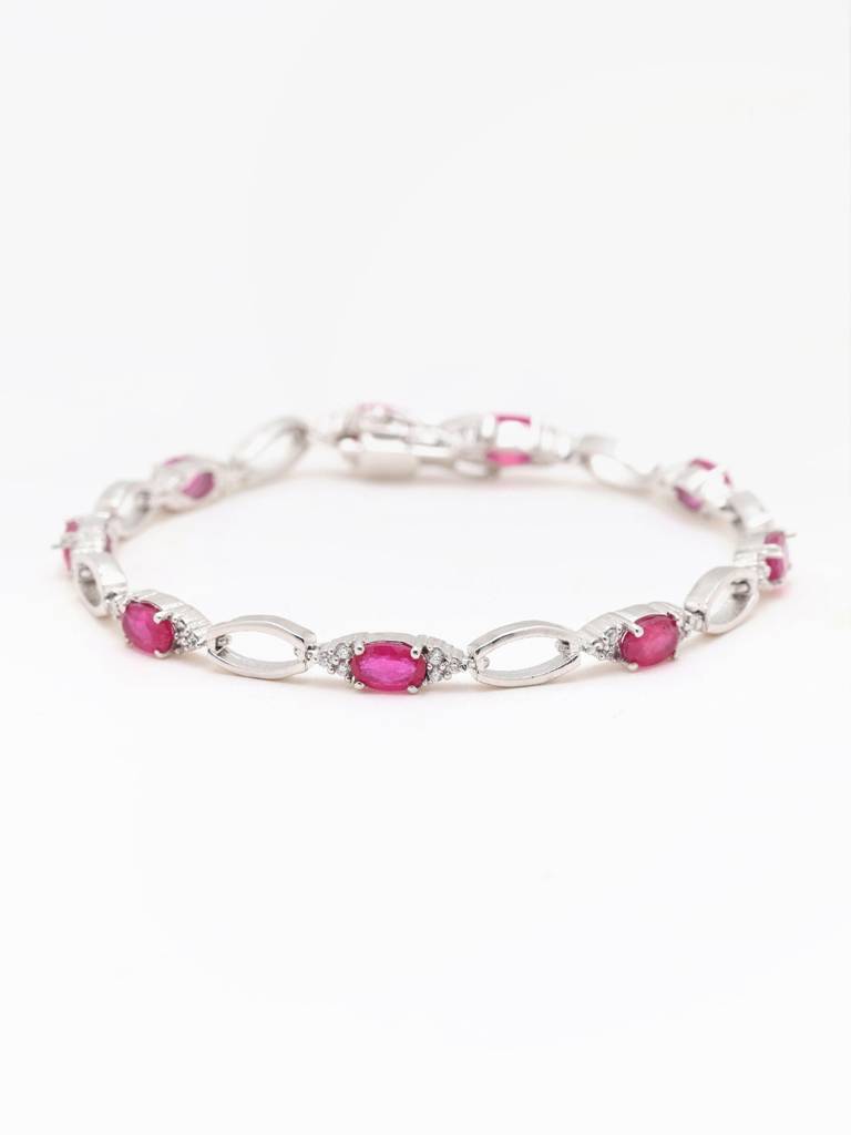 Sterling Silver Bracelet With Faceted Ruby Gemstone Tennis : JD36