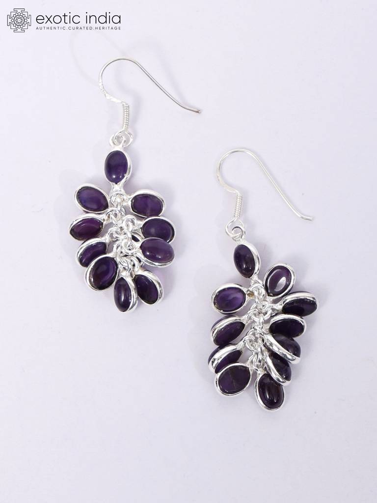 Sterling Silver Earrings With Amethyst Gemstone Bunch : JEH32