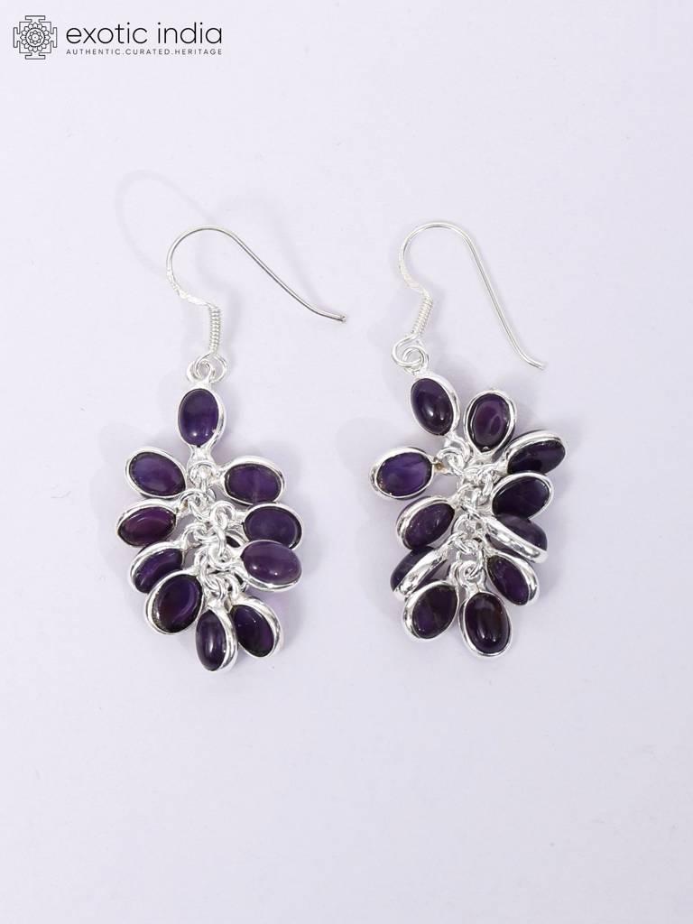 Sterling Silver Earrings With Amethyst Gemstone Bunch : JEH32