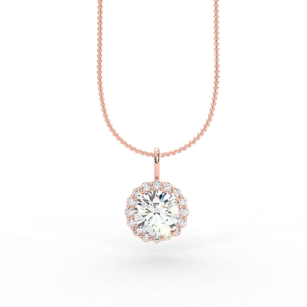 1 Carat Round Moissanite Halo Necklace : NT-0003-RG