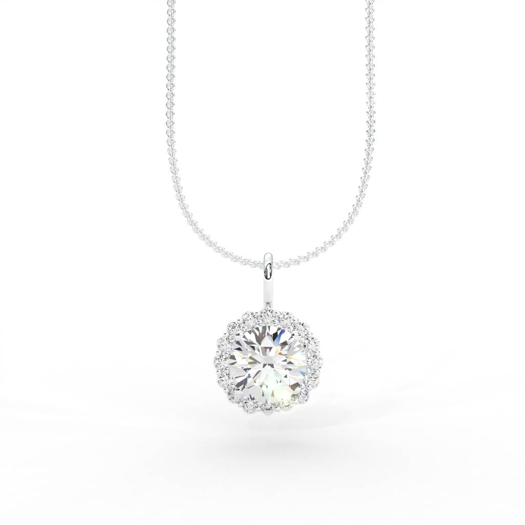 1 Carat Round Moissanite Halo Necklace : NT-0003-WG