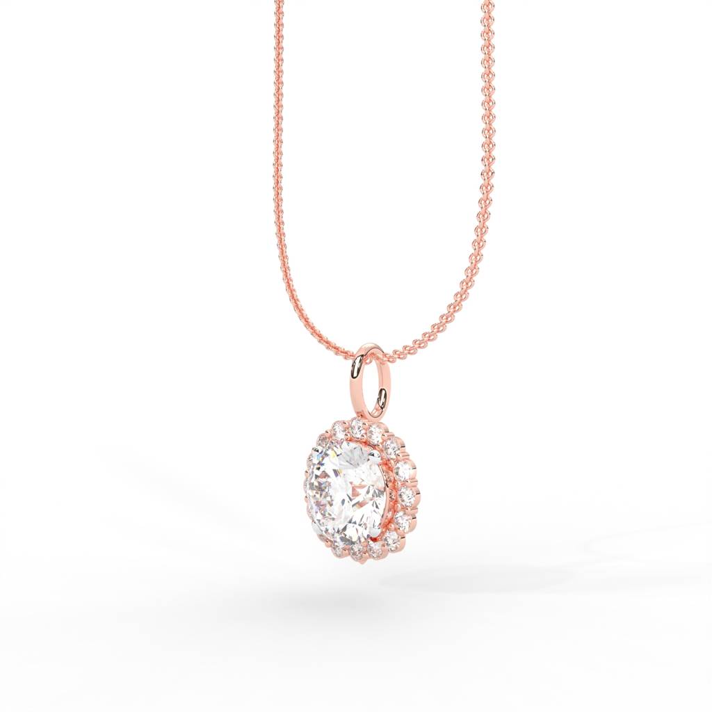 1 Carat Round Moissanite Halo Necklace : NT-0003-RG
