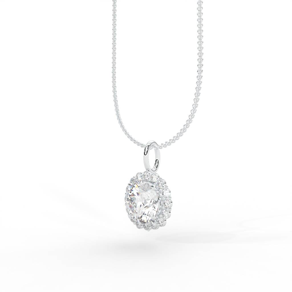 1 Carat Round Moissanite Halo Necklace : NT-0003-WG