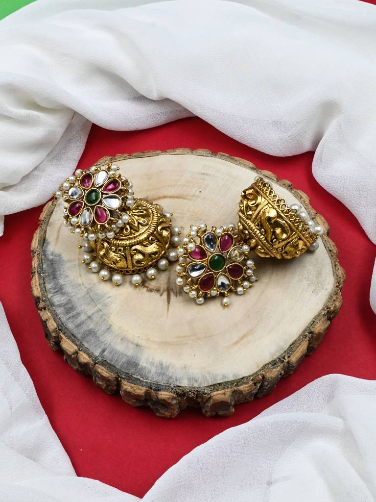 Â Exquisite Kundan Jhumki Earrings For Women With Intricate Detailing : JHM3