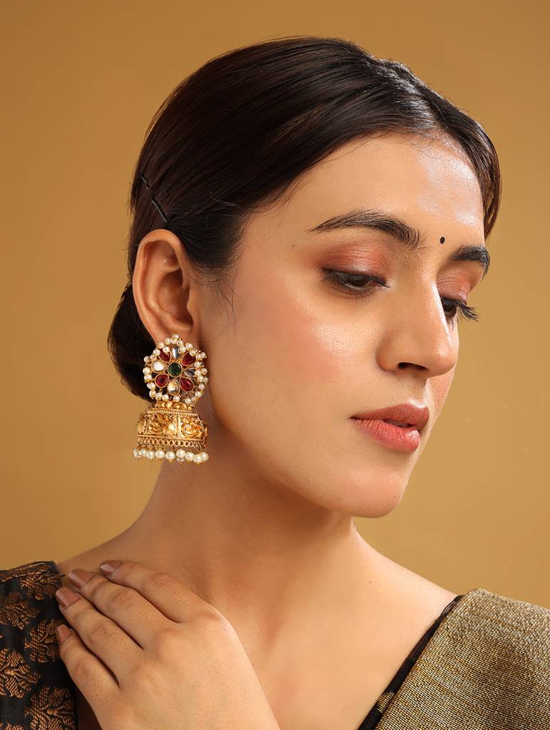Â Exquisite Kundan Jhumki Earrings For Women With Intricate Detailing : JHM3