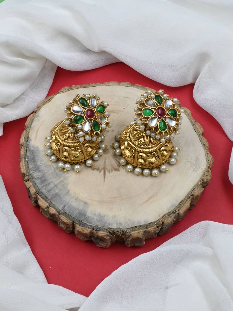 Â Exquisite Kundan Jhumki Earrings For Women With Intricate Detailing : JHM6