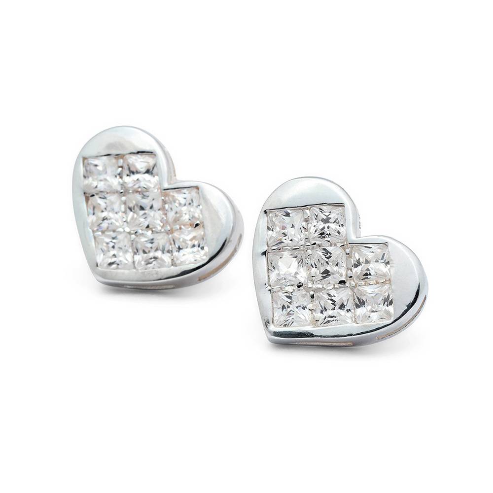 Sterling Silver Earring Tops With Heart Shaped And Cubic Zirconia Stones : JJC84