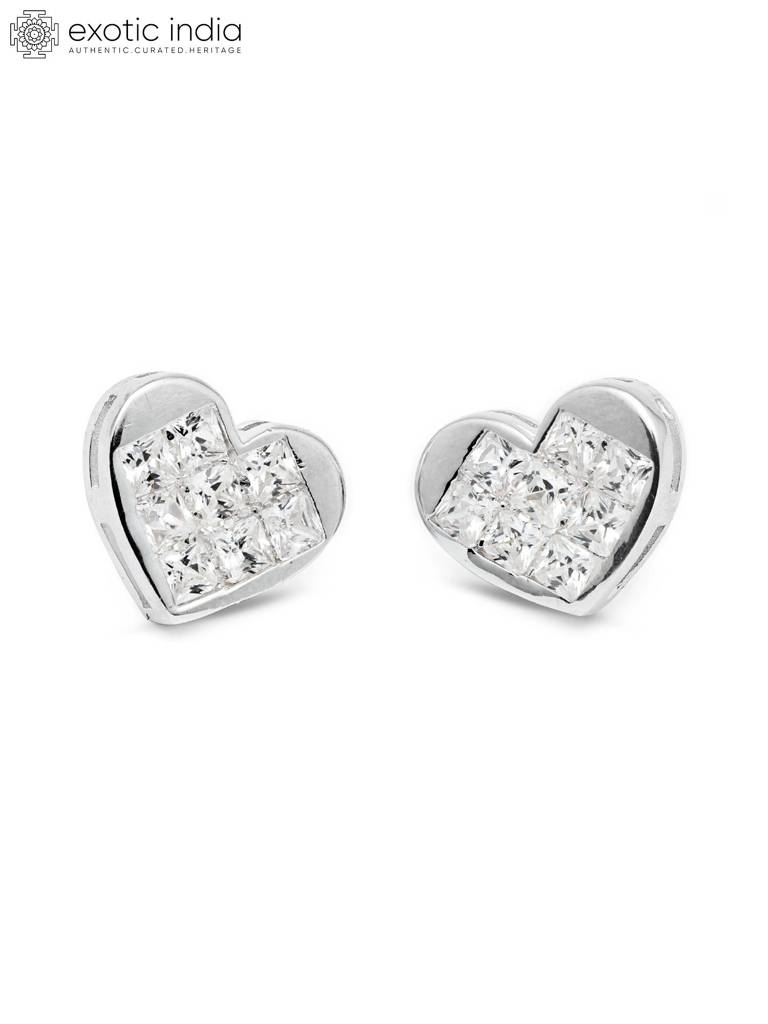 Sterling Silver Earring Tops With Heart Shaped And Cubic Zirconia Stones : JJC84