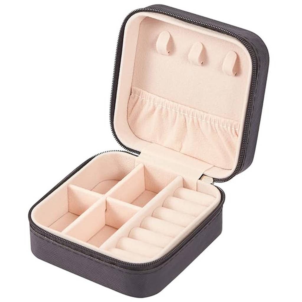 Estele Jewellery Organiser Box Leather Zipper Lock Portable Mini Jewellery Storage Box Case With Dividers : JOB-001-BLACK-JO-BOX