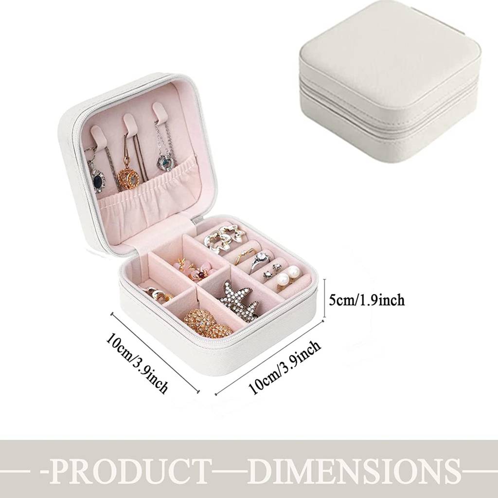 e Jewellery Organiser Box White Leather Zipper Lock Portable Mini Jewellery Storage Box Case With Divider : JOB-001-WHITE-JO-BOX