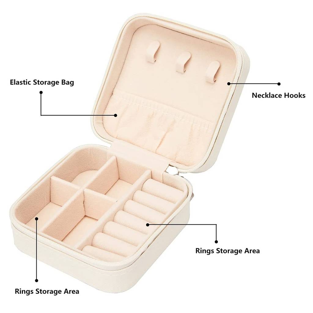 e Jewellery Organiser Box White Leather Zipper Lock Portable Mini Jewellery Storage Box Case With Divider : JOB-001-WHITE-JO-BOX