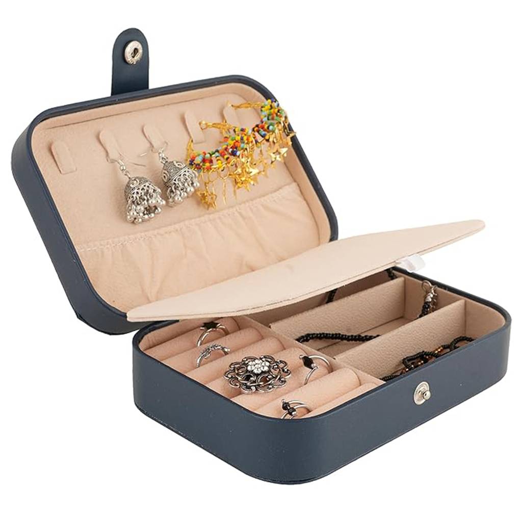 ewellery Organiser Box Blue Leather Portable Big Size Jewellery Storage Box Case With Dividers Contain : JOB-002-NAVYBLUE-JO-BOX