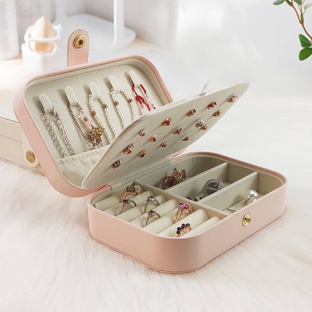 le Jewellery Organiser Box Pink Leather Portable Big Size White Jewellery Storage Box Case With Dividers C : JOB-002-PINK-JO-BOX