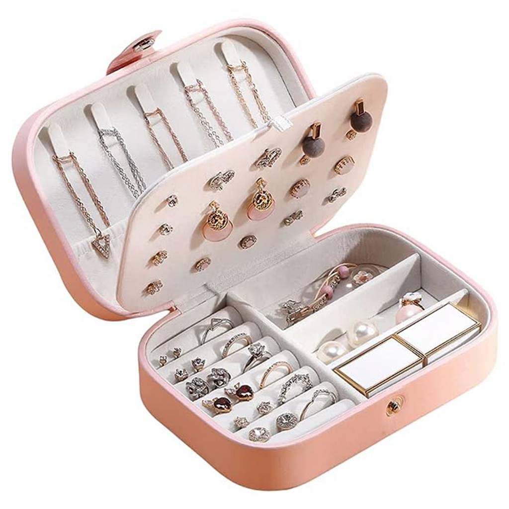 le Jewellery Organiser Box Pink Leather Portable Big Size White Jewellery Storage Box Case With Dividers C : JOB-002-PINK-JO-BOX