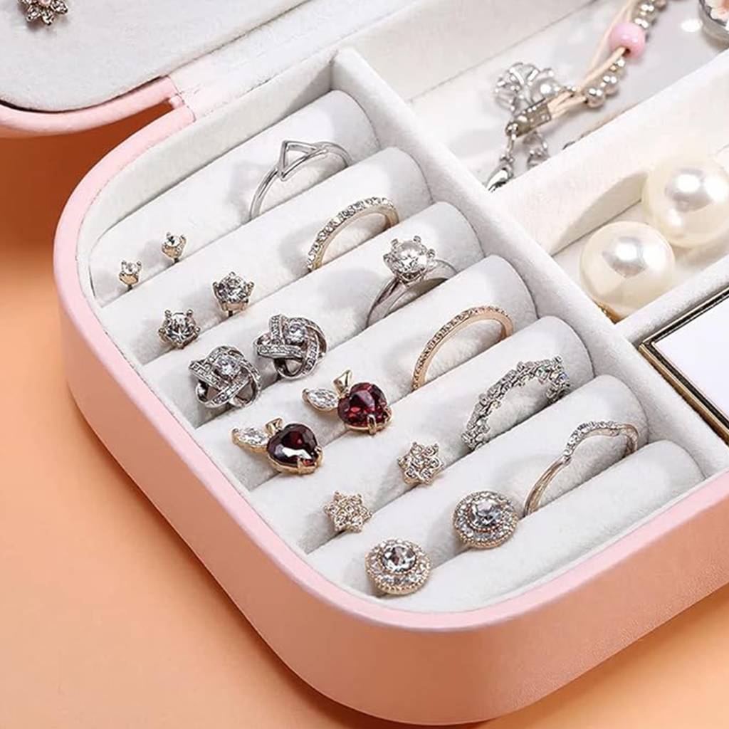 le Jewellery Organiser Box Pink Leather Portable Big Size White Jewellery Storage Box Case With Dividers C : JOB-002-PINK-JO-BOX