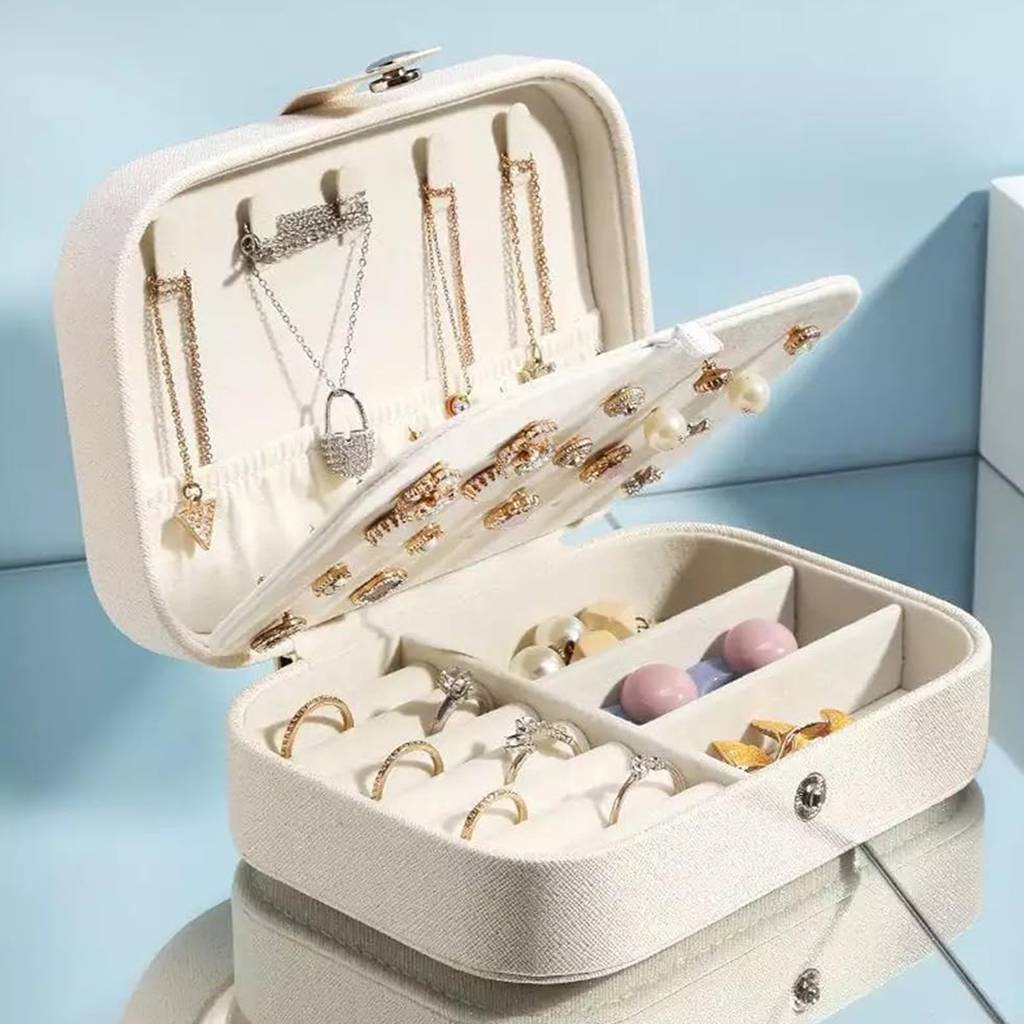 e Jewellery Organiser Box White Leather Portable Big Size White Jewellery Storage Box Case With Dividers  : JOB-002-WHITE-JO-BOX