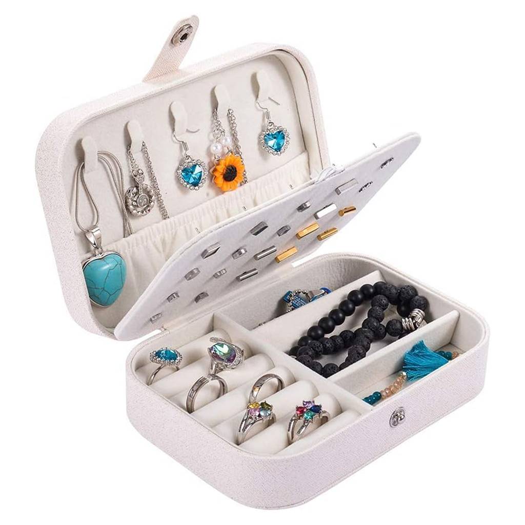 e Jewellery Organiser Box White Leather Portable Big Size White Jewellery Storage Box Case With Dividers  : JOB-002-WHITE-JO-BOX