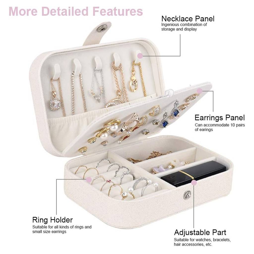 e Jewellery Organiser Box White Leather Portable Big Size White Jewellery Storage Box Case With Dividers  : JOB-002-WHITE-JO-BOX