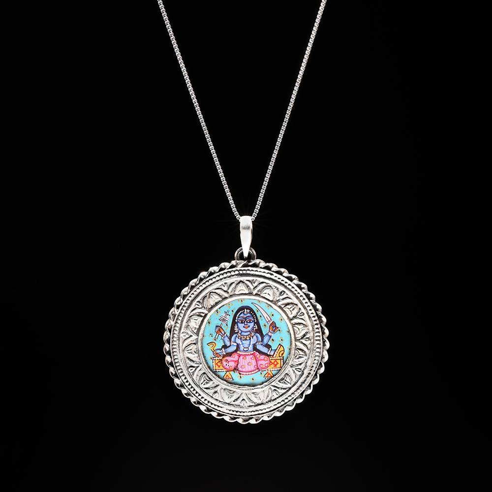 Sterling Silver Pendant With Hand Painted Goddess Kali : JQI26
