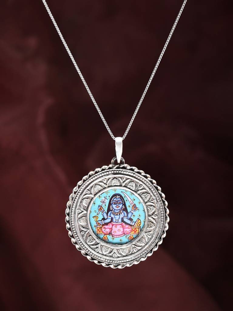 Sterling Silver Pendant With Hand Painted Goddess Kali : JQI26