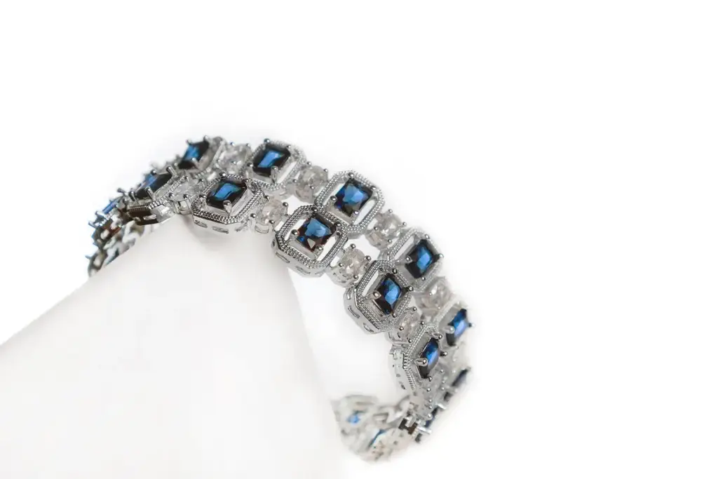Royal Blue Sapphire Crystal Tennis Bangles For Women | Premium Silver-Plated Designer Bracelet Bangles : AST-BRA-0085