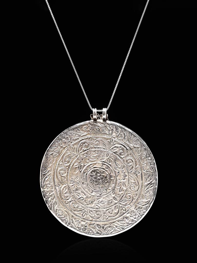 Sterling Silver Pendant Round Shape Hand-Painted Goddess Durga : JUZ92