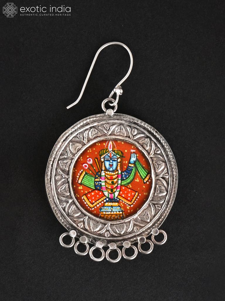 Sterling Silver Hook Earrings Hand-Painted Shrinathji : JVZ80