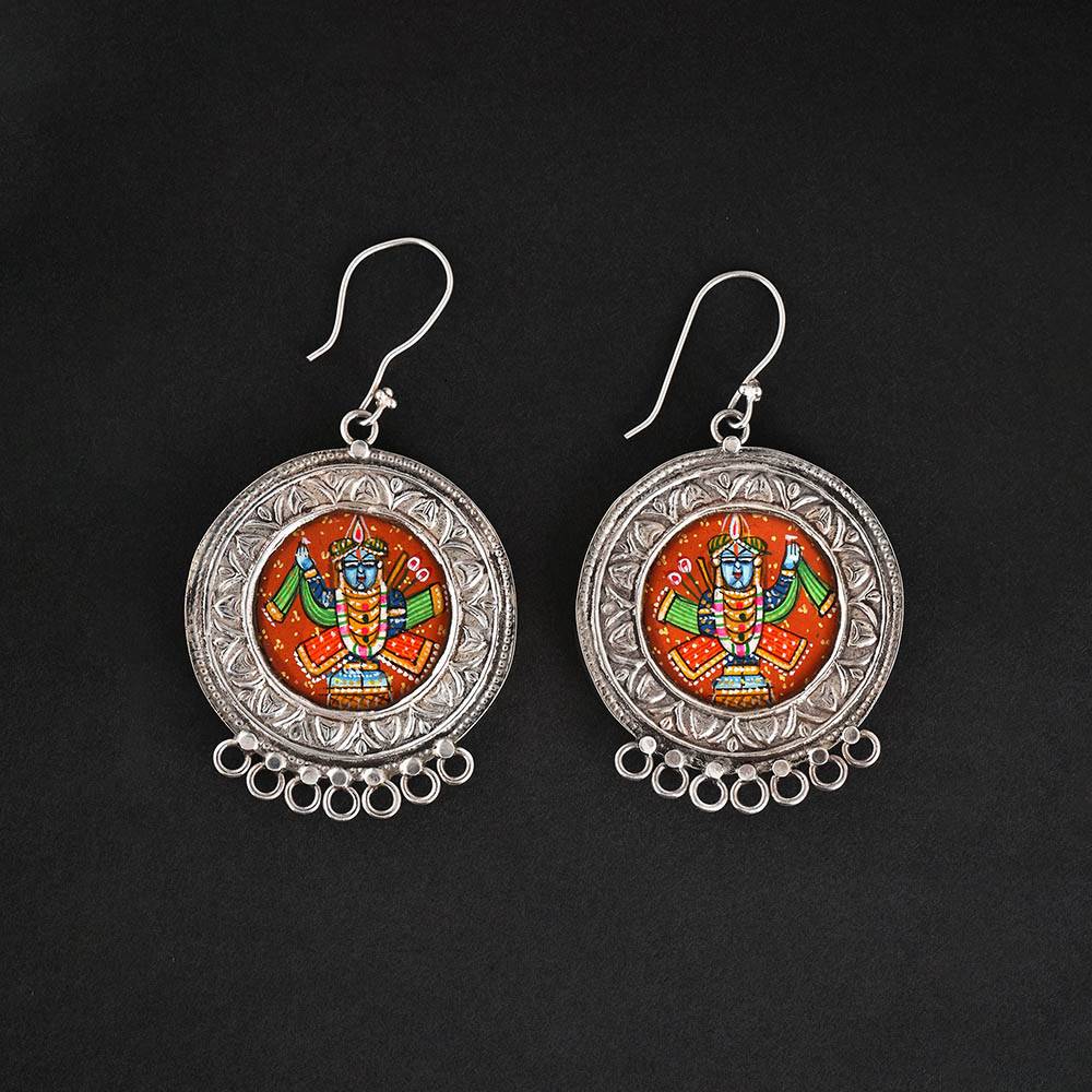 Sterling Silver Hook Earrings Hand-Painted Shrinathji : JVZ80