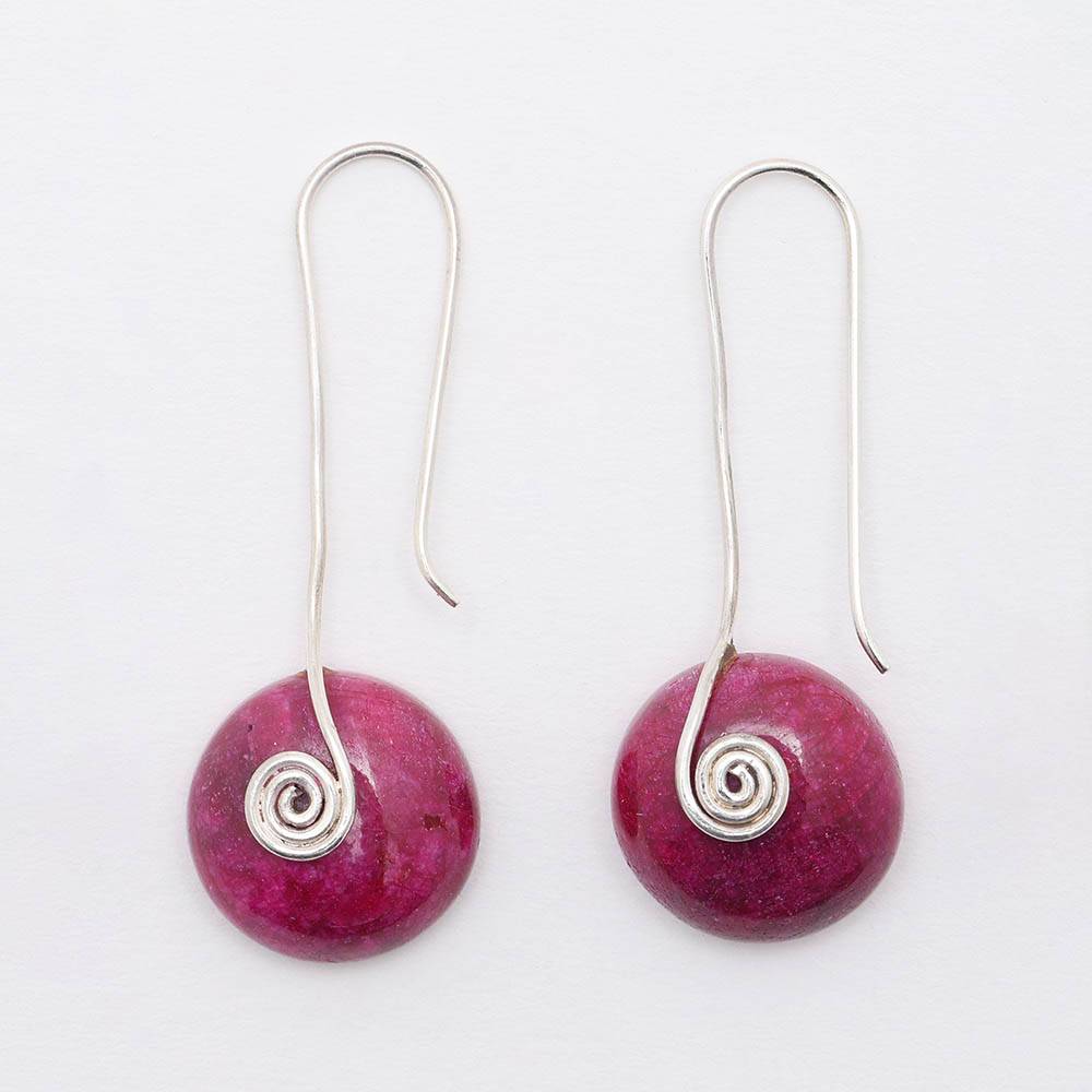 Sterling Silver Earrings Round Shape Cabochon Ruby : JXC40