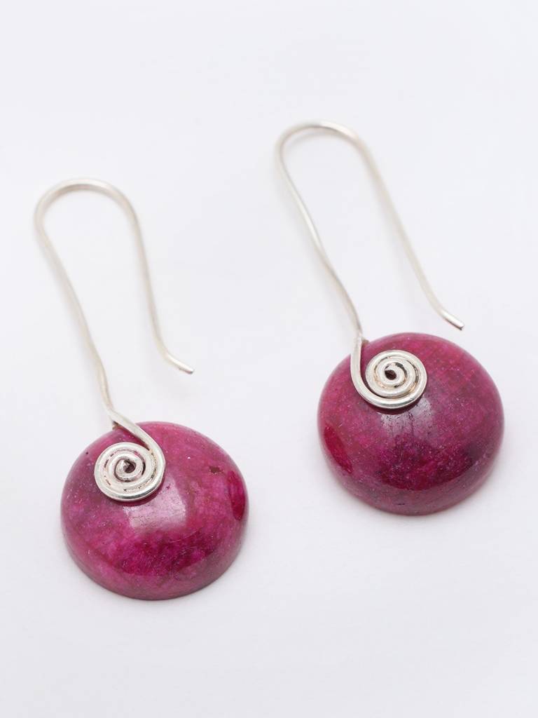 Sterling Silver Earrings Round Shape Cabochon Ruby : JXC40