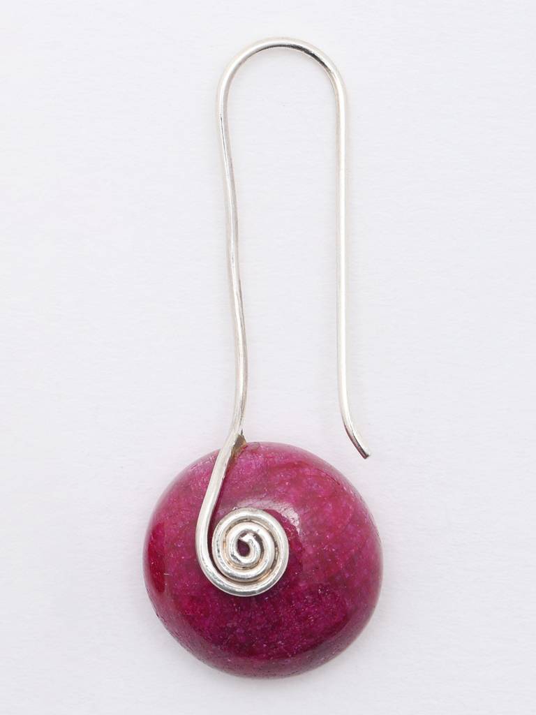 Sterling Silver Earrings Round Shape Cabochon Ruby : JXC40
