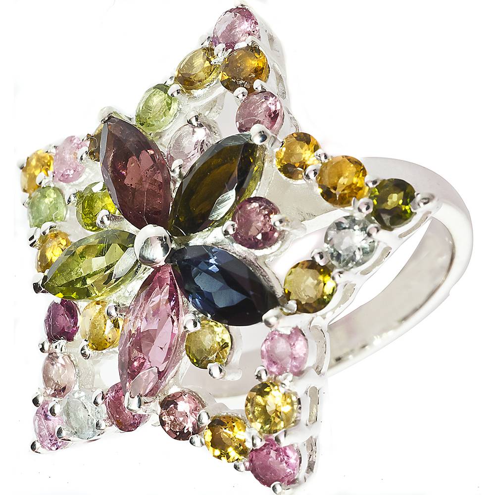 Sterling Silver Ring With Faceted Tourmaline Star Shape Design : JZM92-65