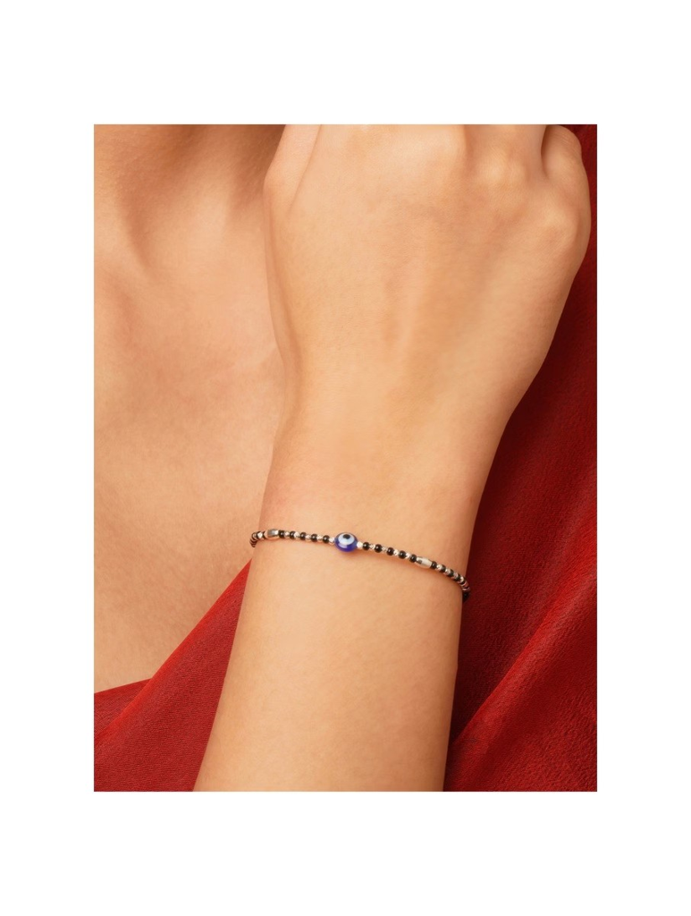 925 Sterling Silver Evil Eye Black Beaded Bracelet : ARSBR172