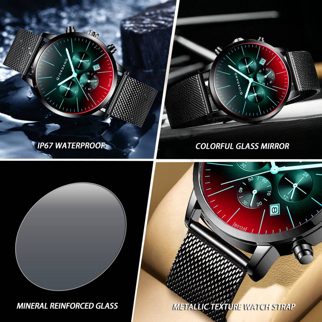 Giordano Formal Chronograph Watch For Men With Round Dial, Mesh Metal Strap, And Date Display : GZ-50183-11