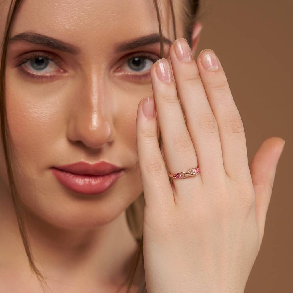 18K Gold Vermeil Pink Pave Twist Ring : KRST0028-Gold-5