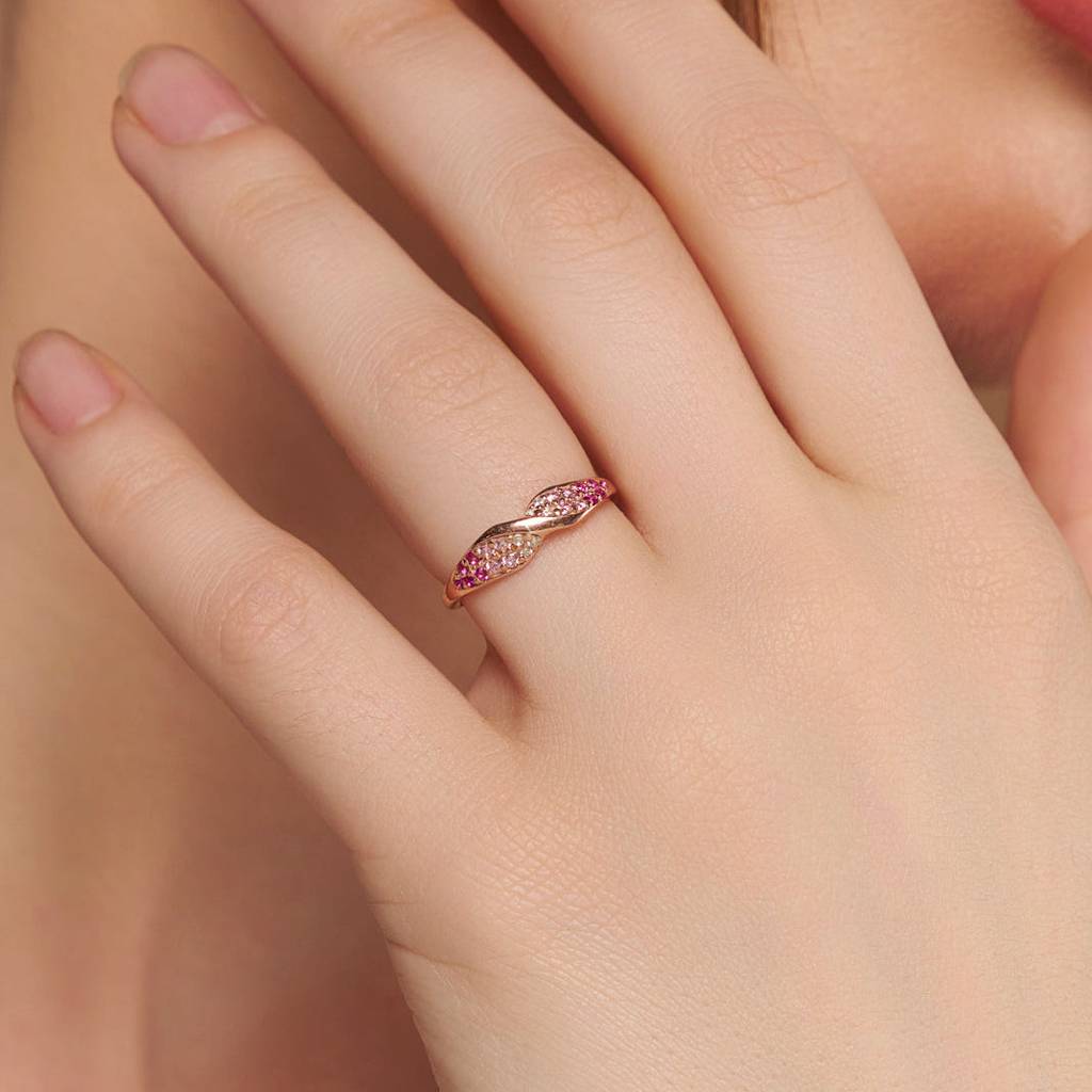 18K Gold Vermeil Pink Pave Twist Ring : KRST0028-Gold-5