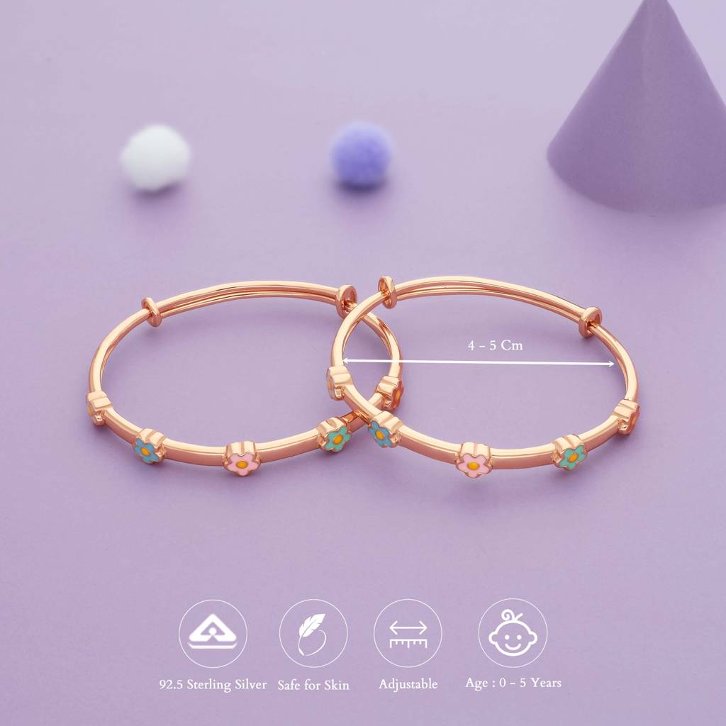 Iyal Pastel Flora Drops Silver Kid Bangles ( 0-5 Yrs) | 925 Hallmark | Occasional/Festive Wear : KB-CC-RG-U-177-P
