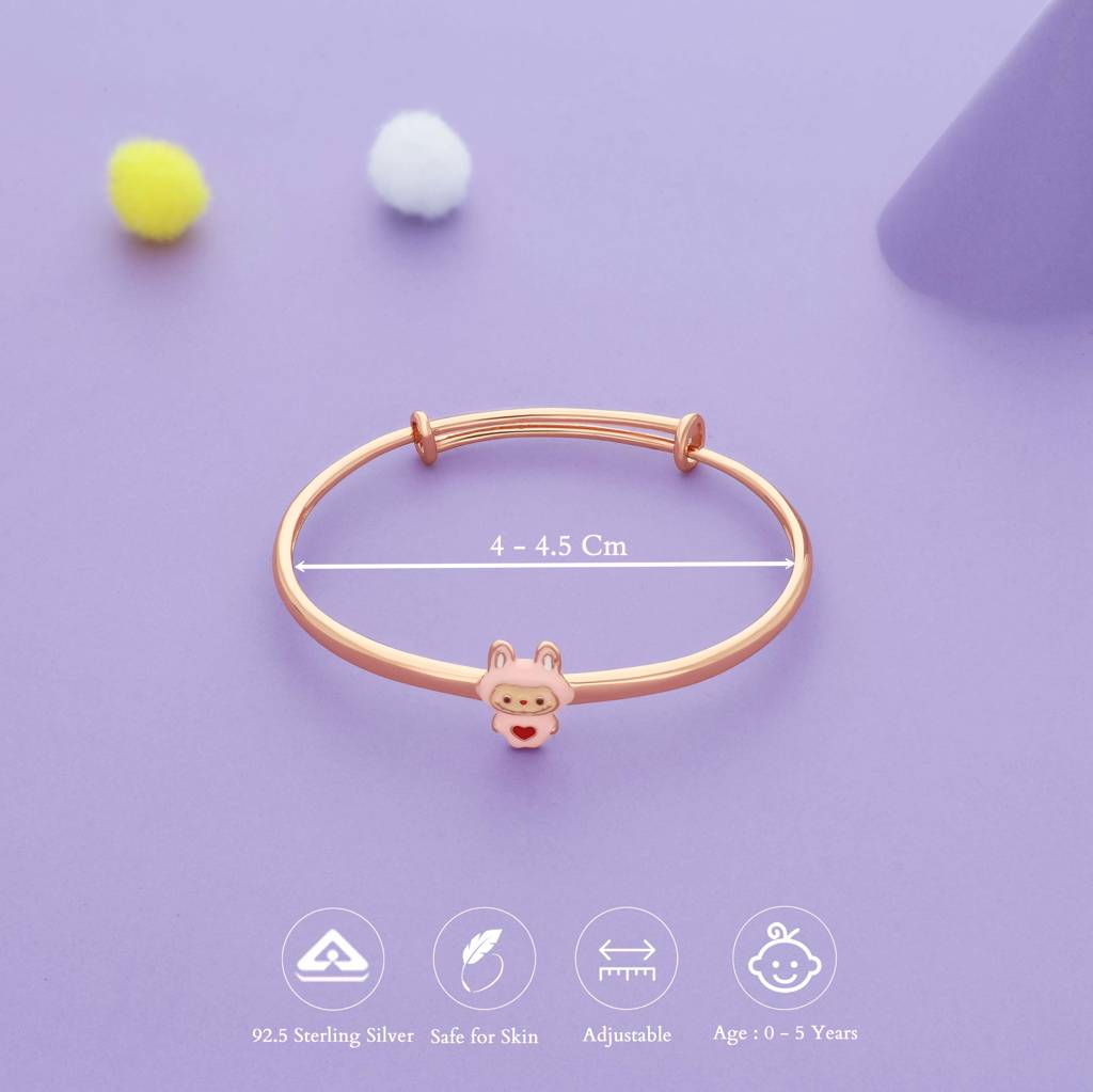 Cuddle Paws Charm Rose Gold Polish 925 Kid Silver Bangles (0–5 Yrs) : KB-CC-RG-U-338-P