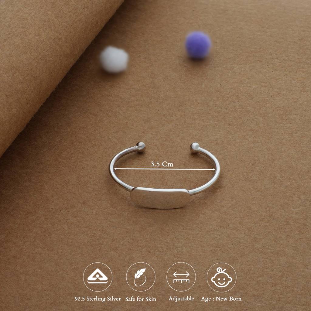 Iyal Tiny Identity Silver Kid Bangle | Kada (New Born) | 925 Hallmark | Adjustable | Everyday Wear : KB-CC-RH-C-295-S