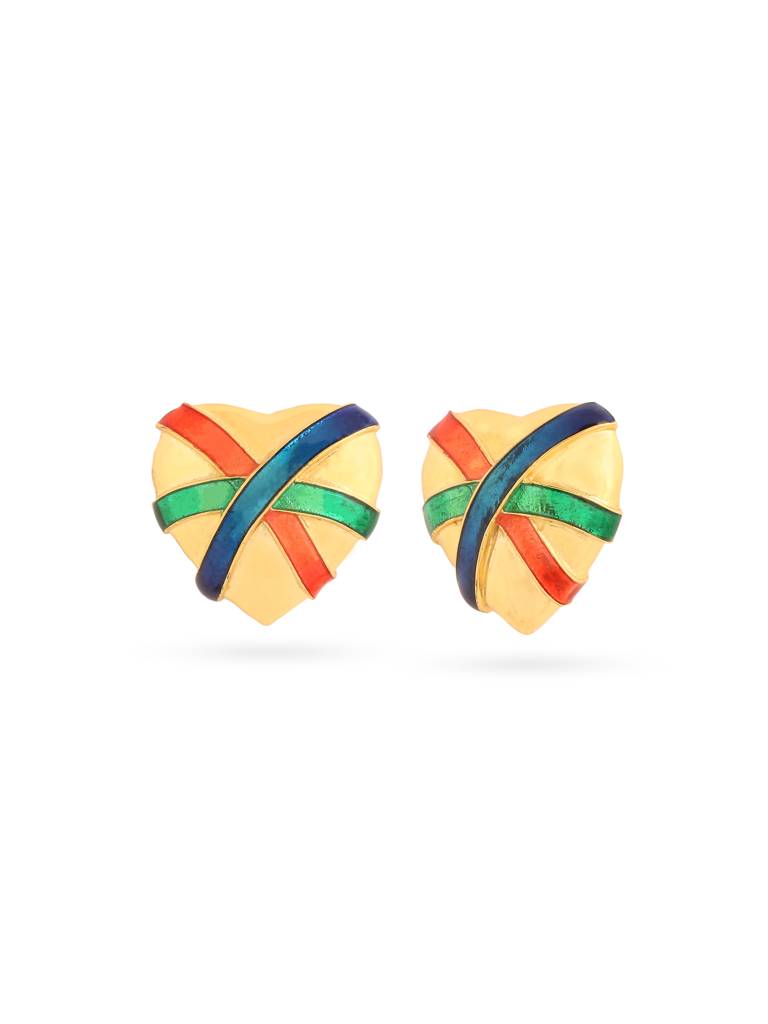 925 Sterling Silver Gold Plated Colorful Enamel Heart Earring For Women : KNPHSILE009