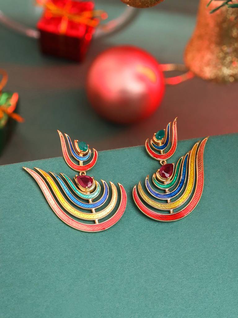 925 Sterling Silver Gold Plated Colorful Enamel Dangler Earring For Women : KNPHSILE010