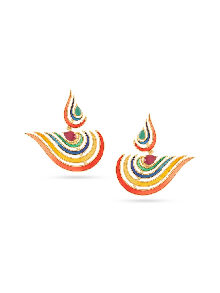 925 Sterling Silver Gold Plated Colorful Enamel Dangler Earring For Women : KNPHSILE010