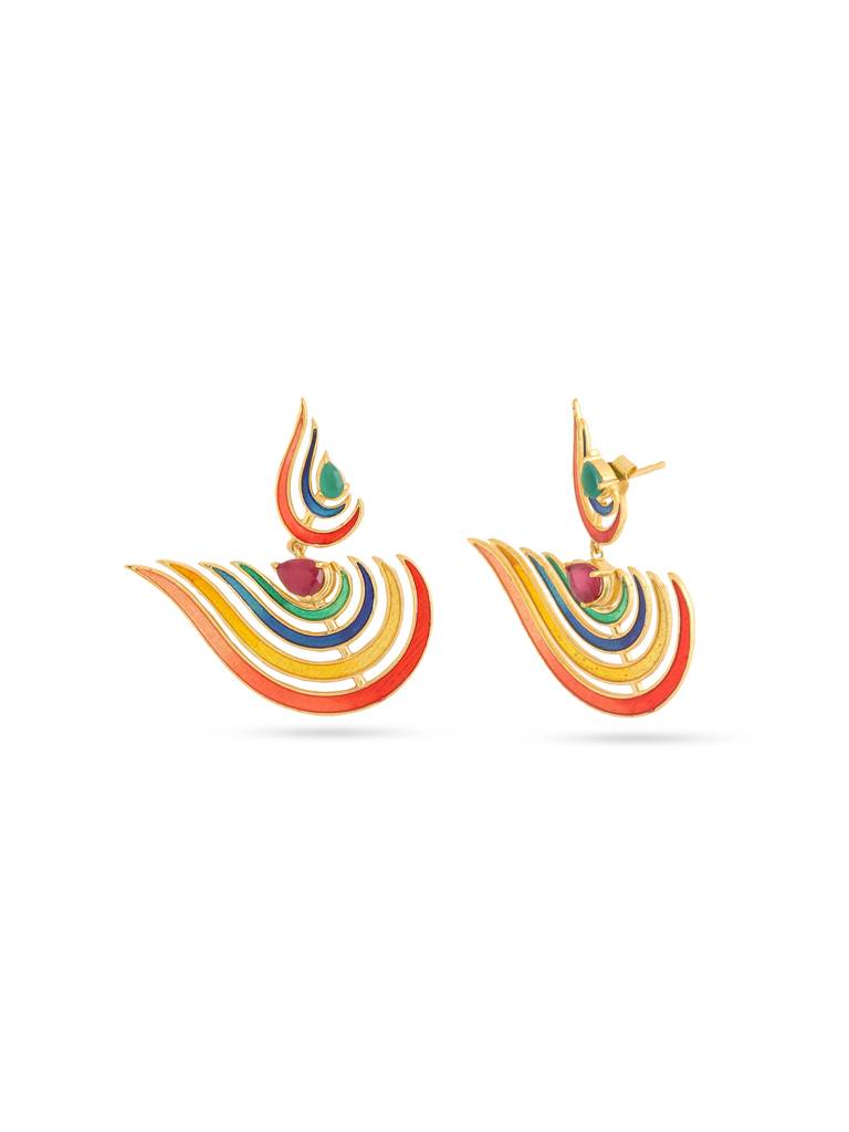 925 Sterling Silver Gold Plated Colorful Enamel Dangler Earring For Women : KNPHSILE010
