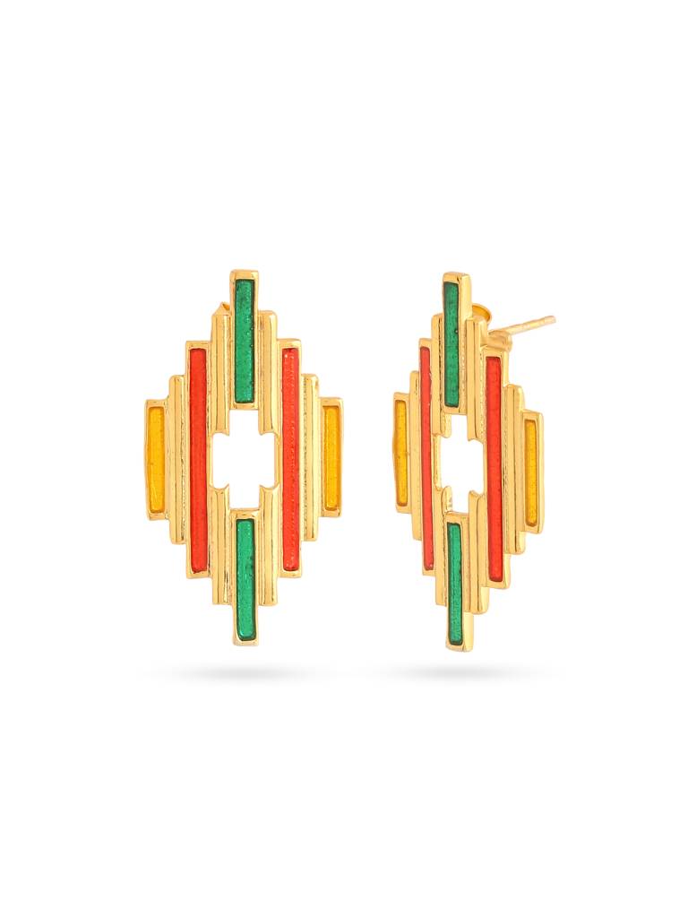 925 Sterling Silver Gold Plated Colorful Enamel Spectrum Earring For Women : KNPHSILE012