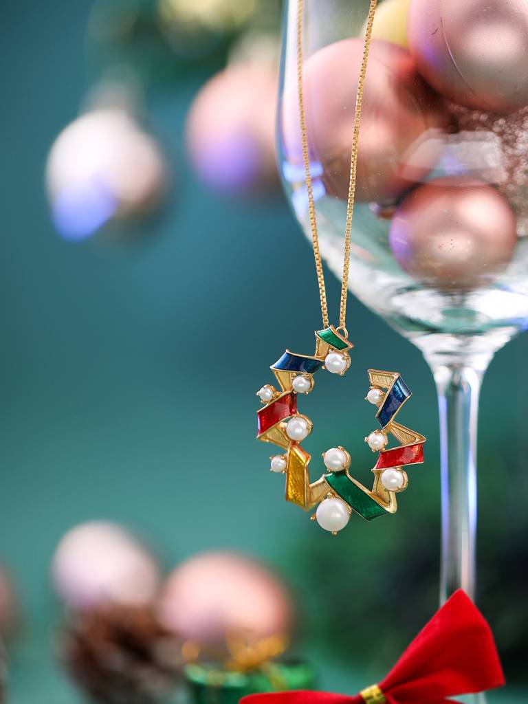 925 Sterling Silver Gold Plated Colorful Enamel With Pearls Pendant With Chain For Women : KNPHSILP001