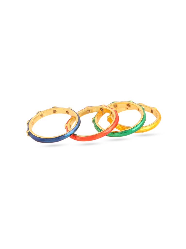 925 Sterling Silver Gold Plated Colorful Enamel With Moissanite Stackable Ring For Women : KNPHSILR001-8