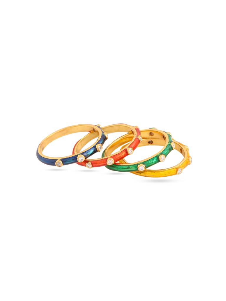 925 Sterling Silver Gold Plated Colorful Enamel With Moissanite Stackable Ring For Women : KNPHSILR001-6