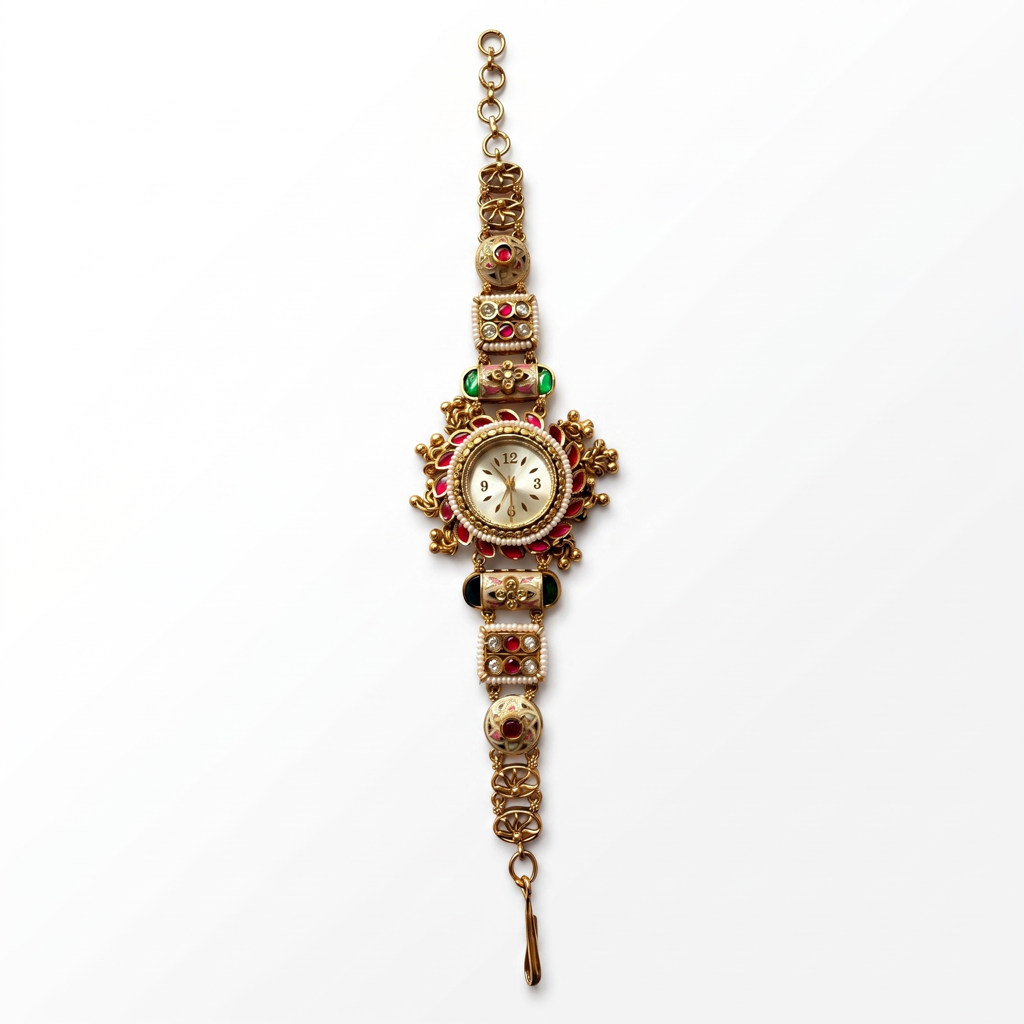 Antique Gold Ruby Pearl Meenakari Bracelet Watch For Women | Watch For Women & Girls | Stylish Watch | Wri : KS-MB-WATCH-4-210