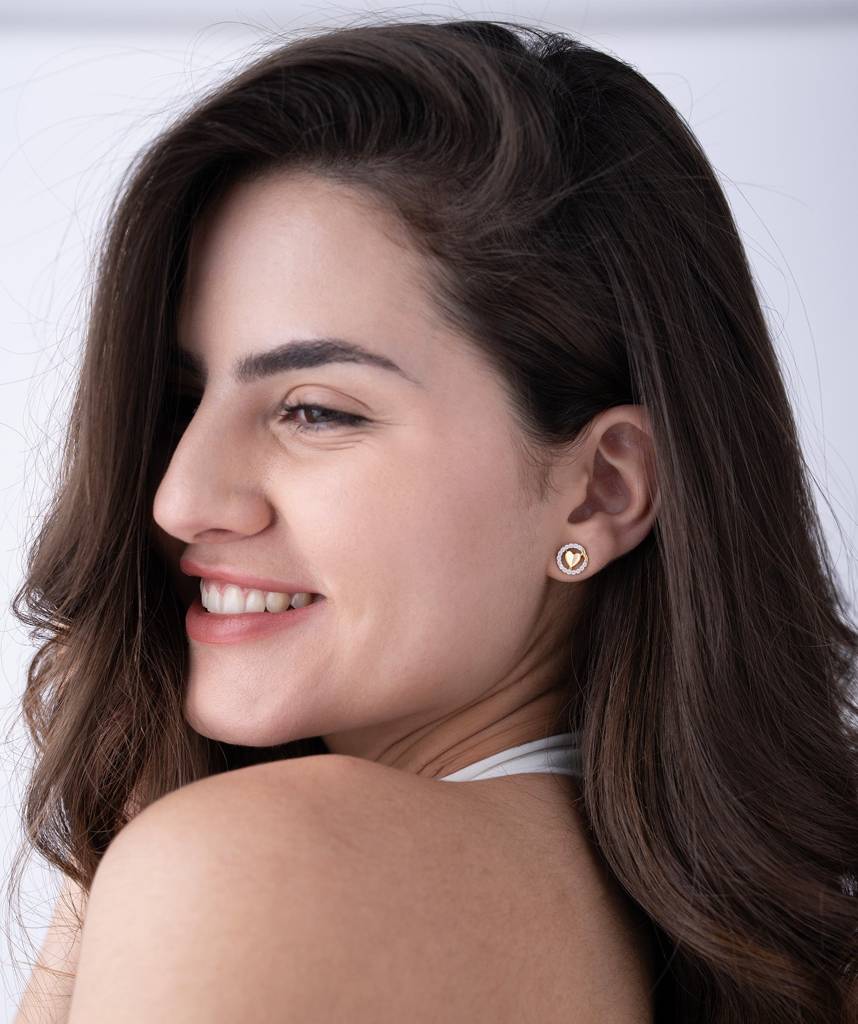 18K Gold Vermeil Heart Halo Stud Earrings : KES0029-Gold